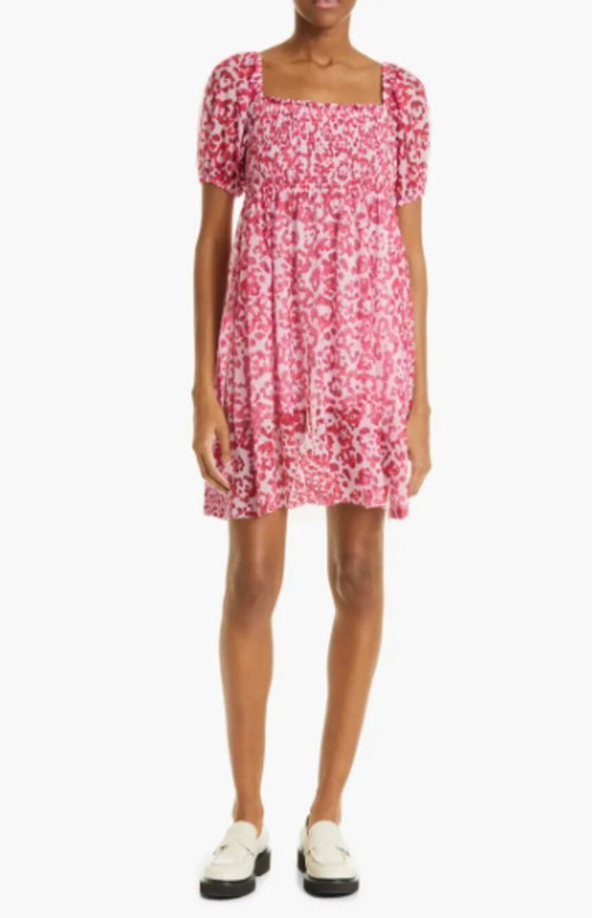 BAUM UND PFERDGARTEN Joliet Smocked Mini Dress XS Pink Corsage Leo NWOT